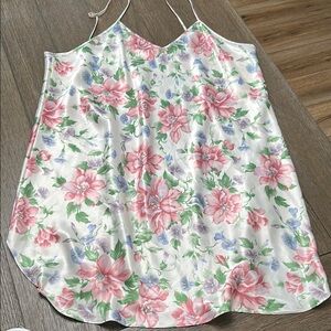 Vintage paper tag Dentelle Ivory Floral Polyester Slip‎ Dress Nightgown Large